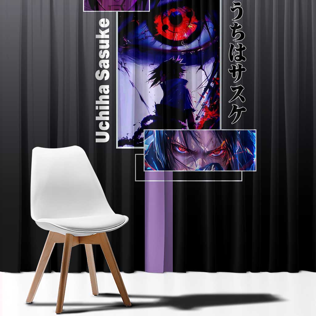 Sasuke Uchiha Naruto Window Curtain with Chidori and Intense Battle Pose Design - The Mazicc