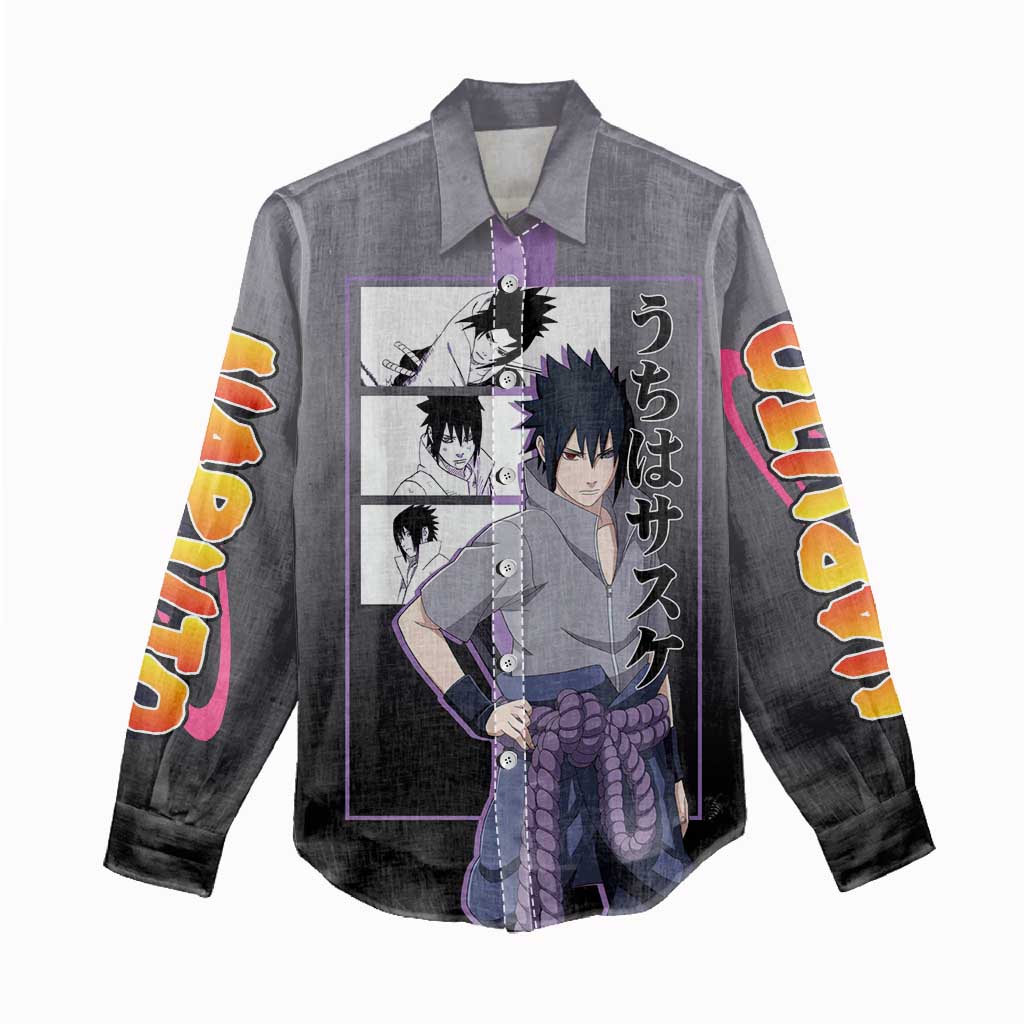 Sasuke Uchiha Naruto Women Casual Shirt with Chidori and Intense Battle Pose Design - The Mazicc