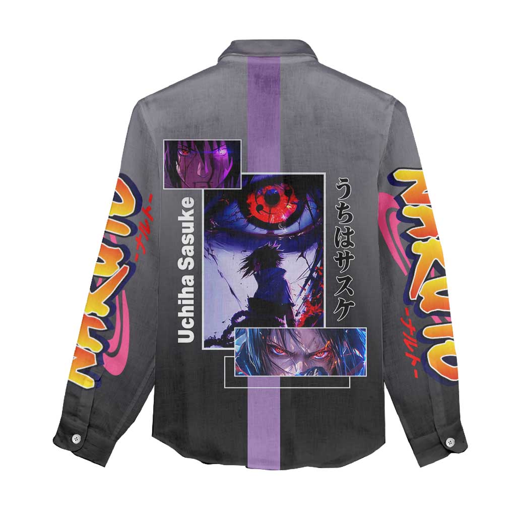 Sasuke Uchiha Naruto Women Casual Shirt with Chidori and Intense Battle Pose Design - The Mazicc