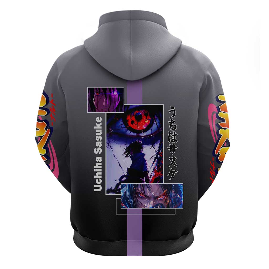 Sasuke Uchiha Naruto Zip Hoodie with Chidori and Intense Battle Pose Design - The Mazicc