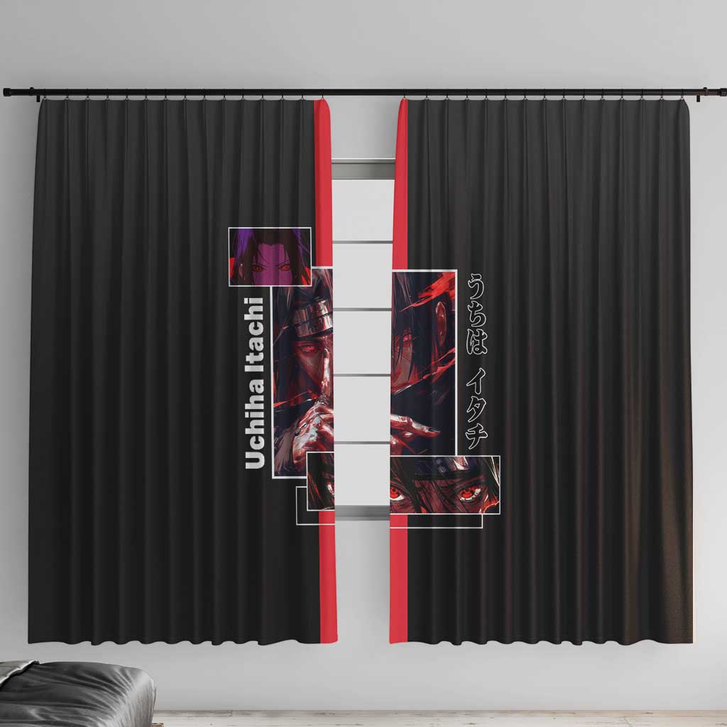 Itachi Uchiha Naruto Window Curtain with Sharingan Eyes and Mysterious Ninja Pose Design - The Mazicc
