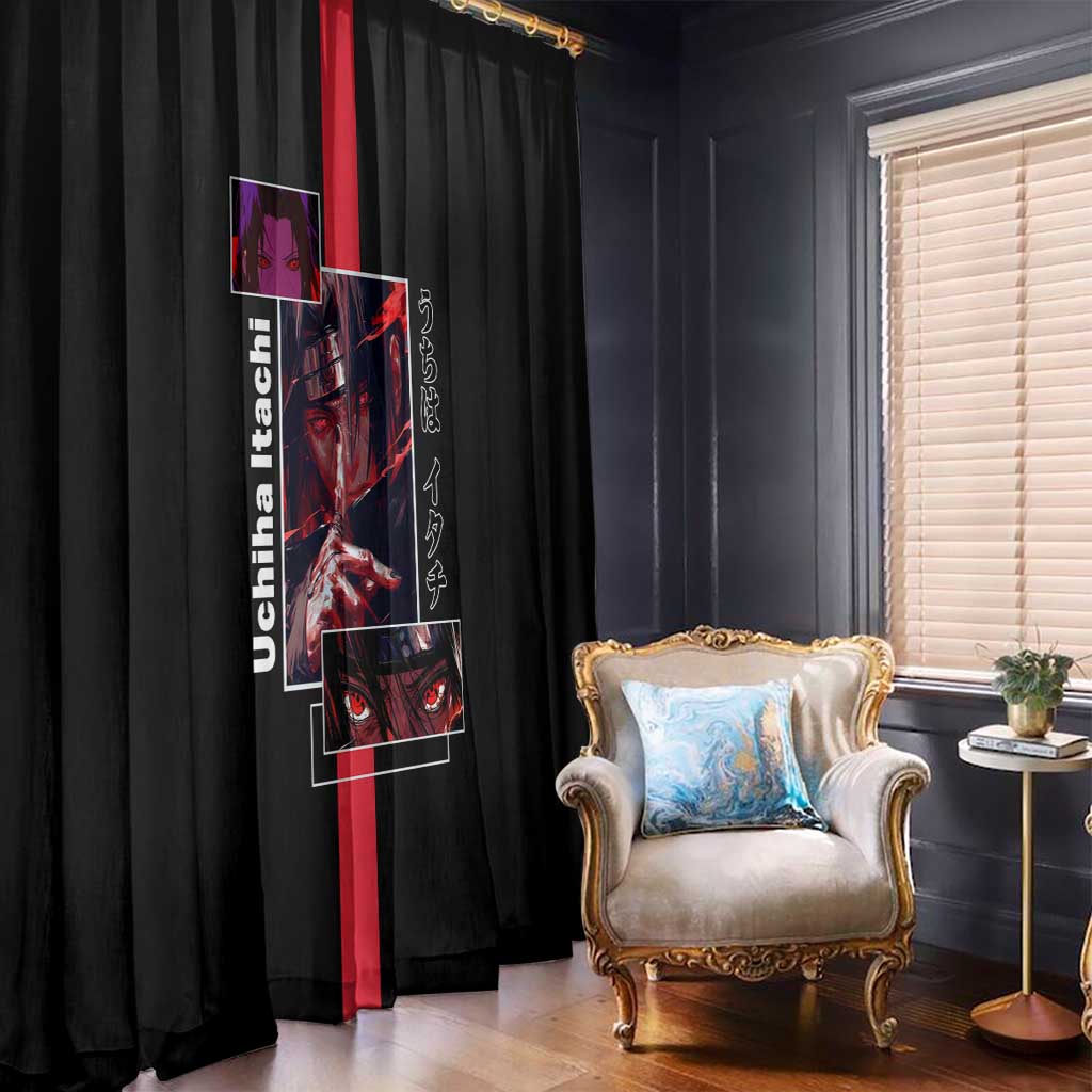 Itachi Uchiha Naruto Window Curtain with Sharingan Eyes and Mysterious Ninja Pose Design - The Mazicc