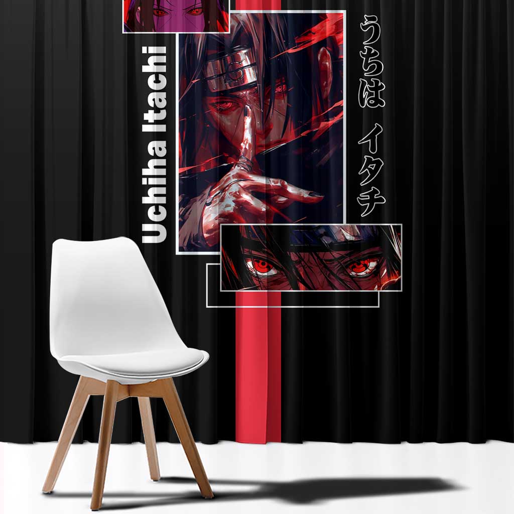 Itachi Uchiha Naruto Window Curtain with Sharingan Eyes and Mysterious Ninja Pose Design - The Mazicc