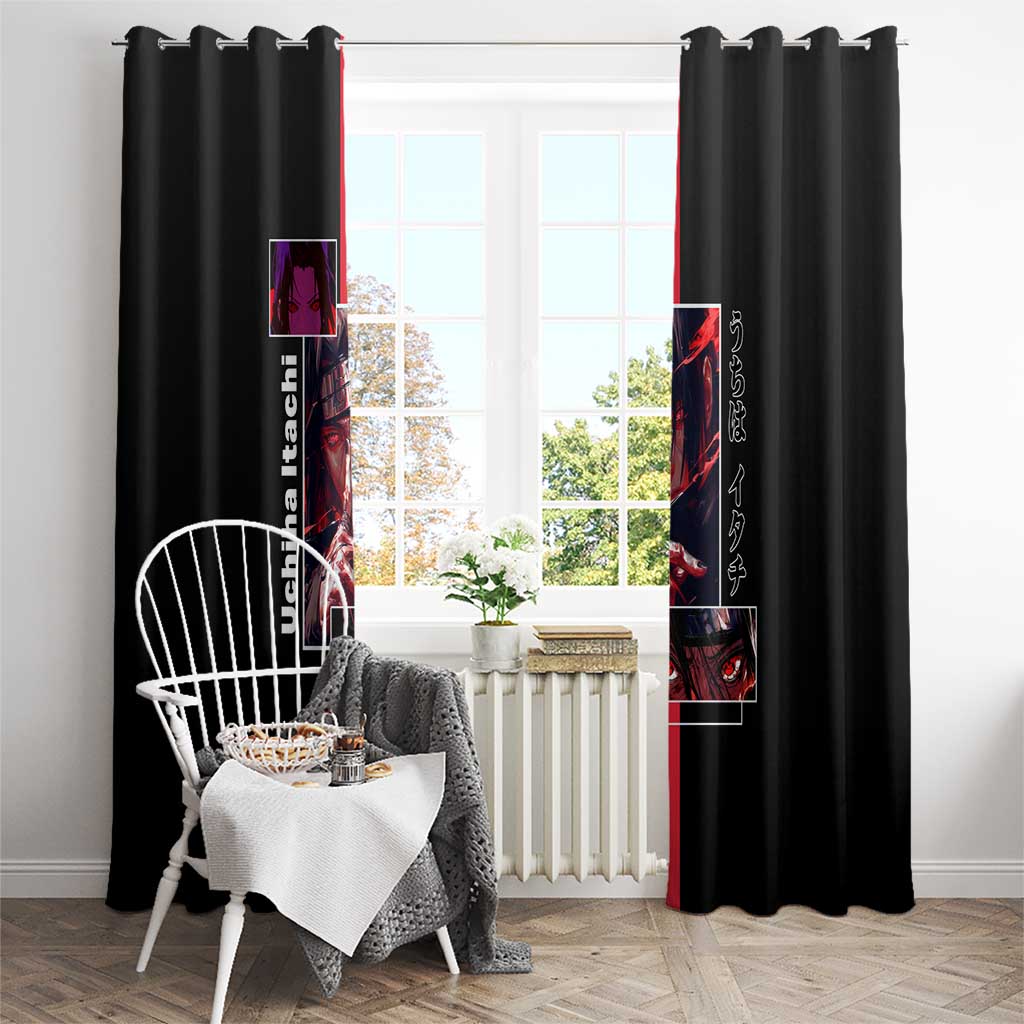 Itachi Uchiha Naruto Window Curtain with Sharingan Eyes and Mysterious Ninja Pose Design - The Mazicc