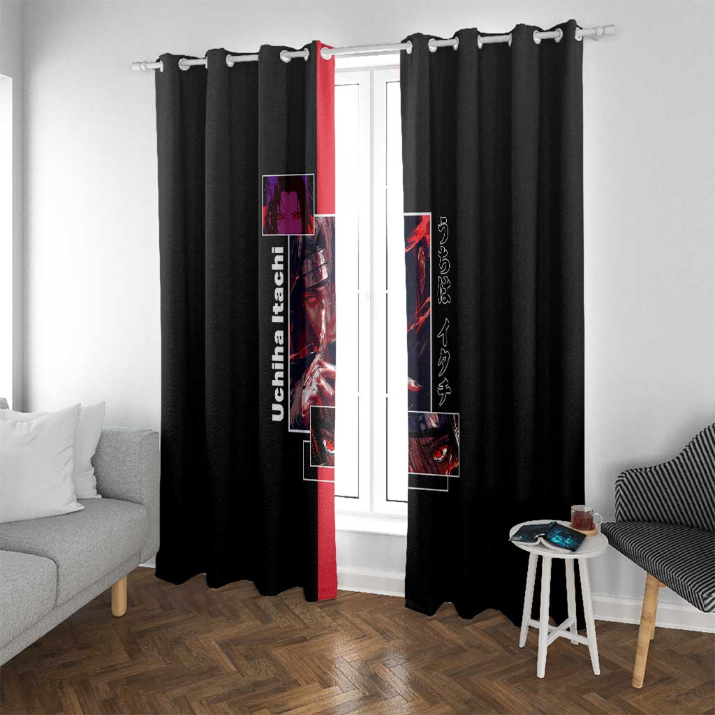 Itachi Uchiha Naruto Window Curtain with Sharingan Eyes and Mysterious Ninja Pose Design - The Mazicc