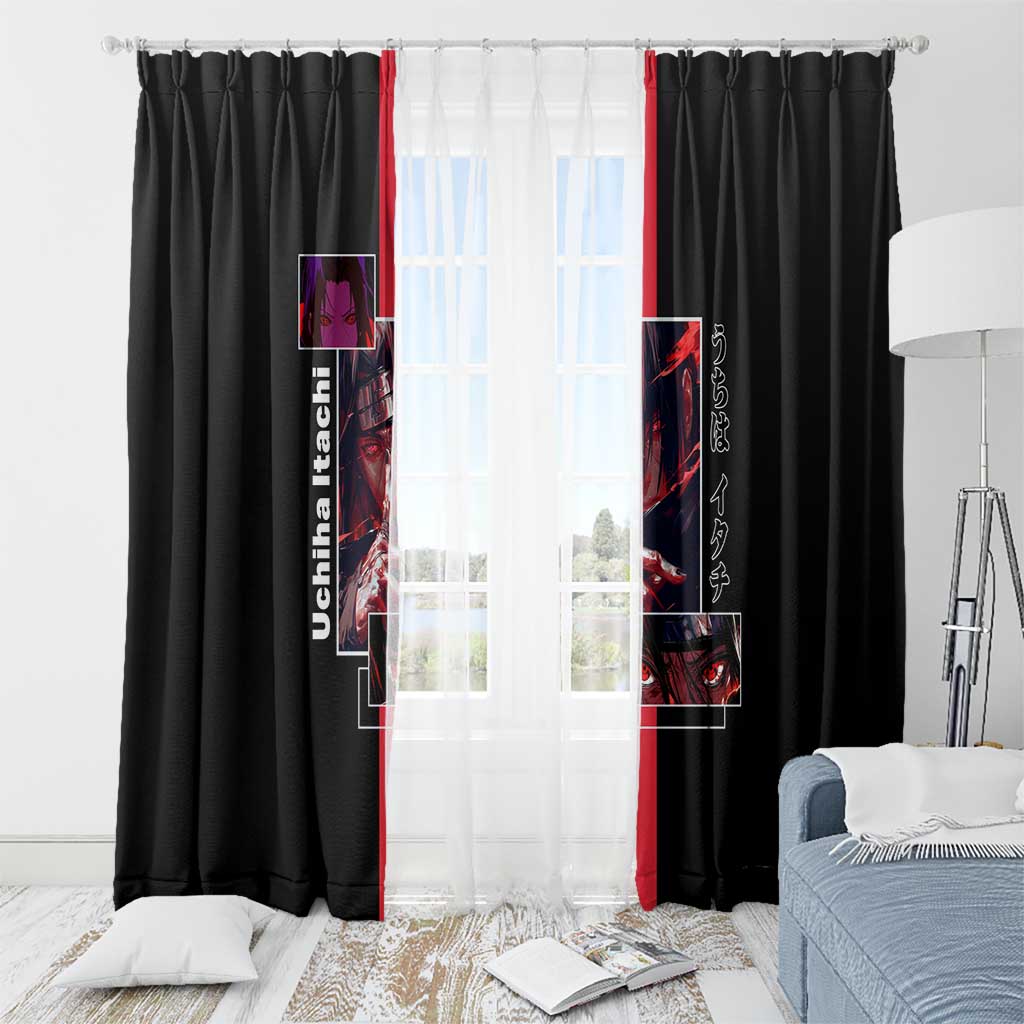 Itachi Uchiha Naruto Window Curtain with Sharingan Eyes and Mysterious Ninja Pose Design - The Mazicc