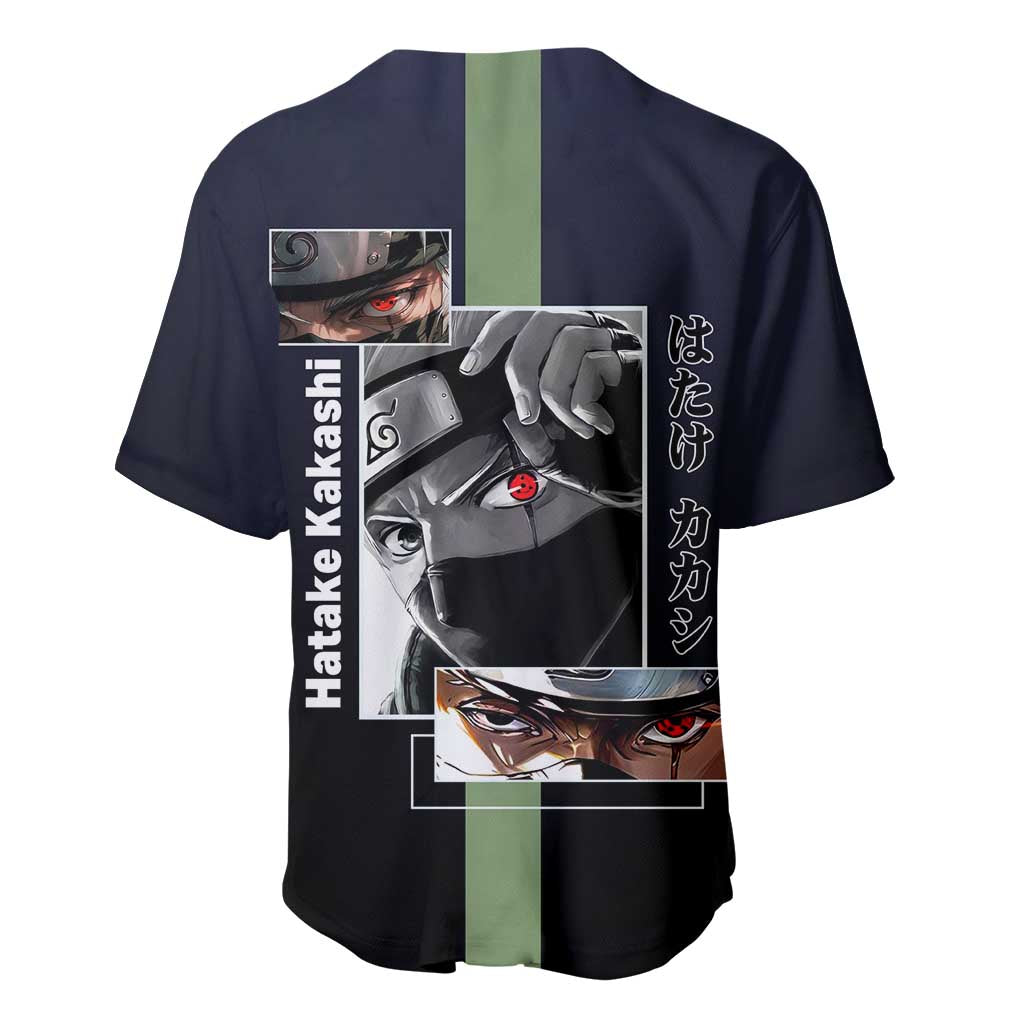 Kakashi Hatake Naruto Baseball Jersey with Sharingan Eye and Dynamic Ninja Pose Design - The Mazicc