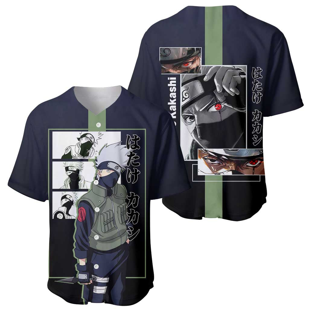 Kakashi Hatake Naruto Baseball Jersey with Sharingan Eye and Dynamic Ninja Pose Design - The Mazicc