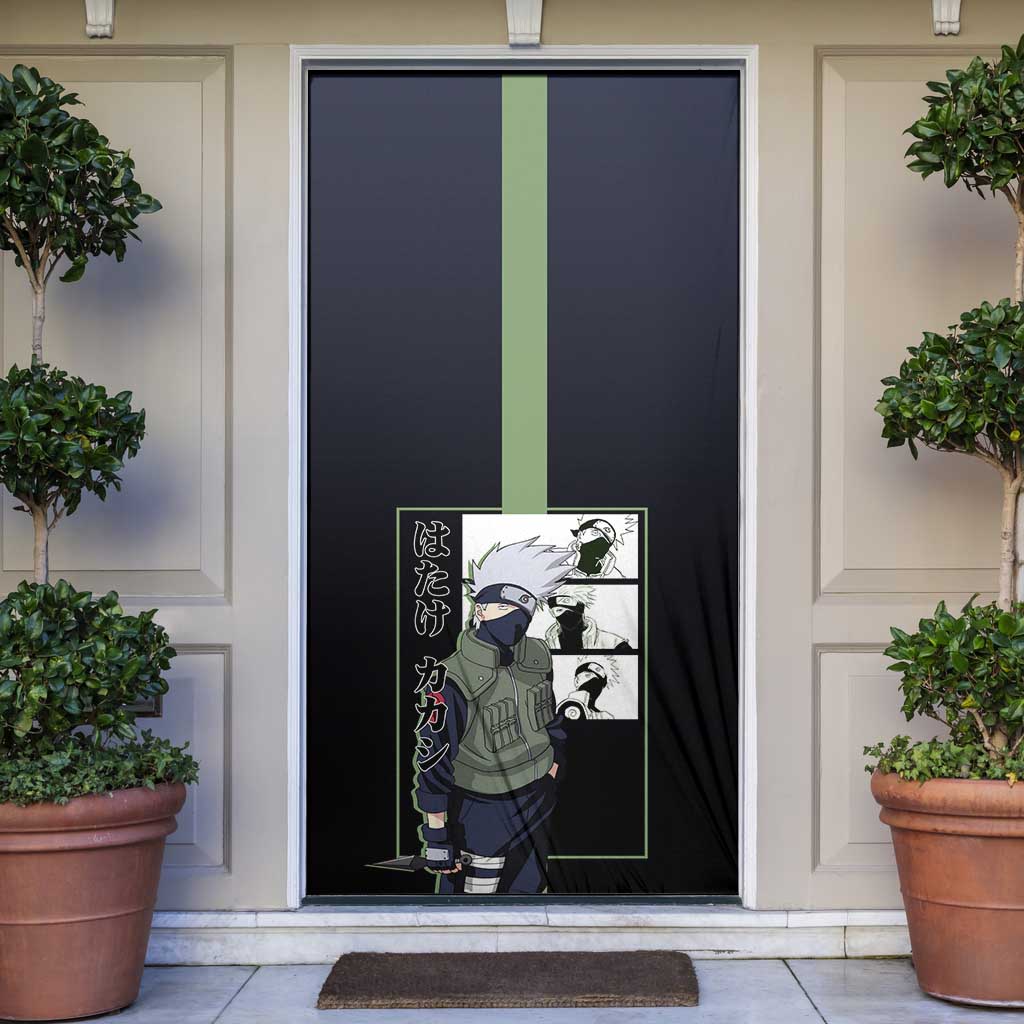 Kakashi Hatake Naruto Door Cover with Sharingan Eye and Dynamic Ninja Pose Design - The Mazicc