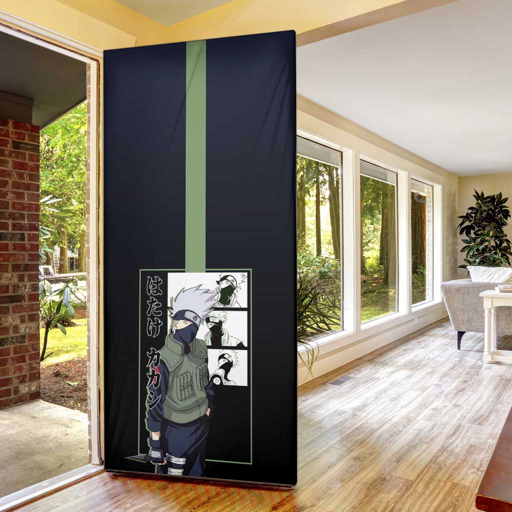 Kakashi Hatake Naruto Door Cover with Sharingan Eye and Dynamic Ninja Pose Design - The Mazicc