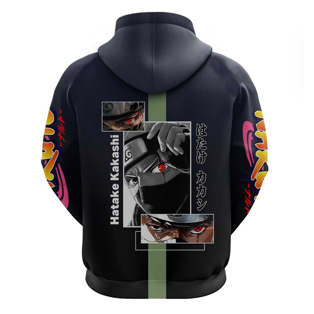 Kakashi Hatake Naruto Hoodie with Sharingan Eye and Dynamic Ninja Pose Design - The Mazicc