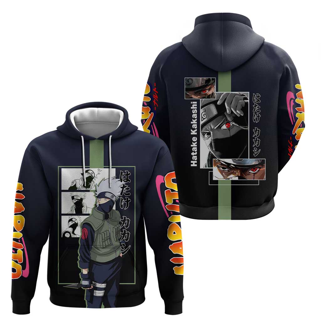 Kakashi Hatake Naruto Hoodie with Sharingan Eye and Dynamic Ninja Pose Design - The Mazicc