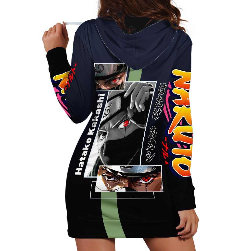 Kakashi Hatake Naruto Hoodie Dress with Sharingan Eye and Dynamic Ninja Pose Design - The Mazicc