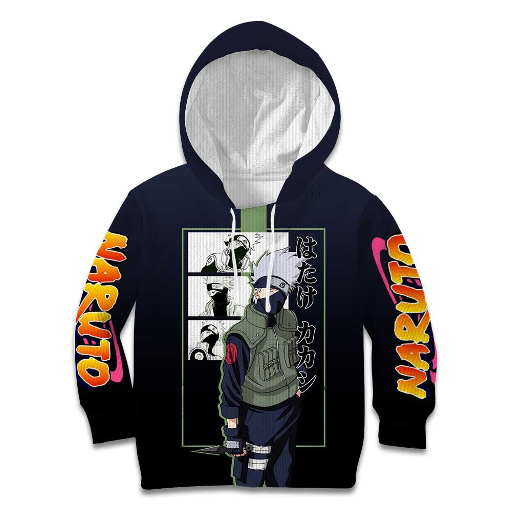 Kakashi Hatake Naruto Kid Hoodie with Sharingan Eye and Dynamic Ninja Pose Design - The Mazicc