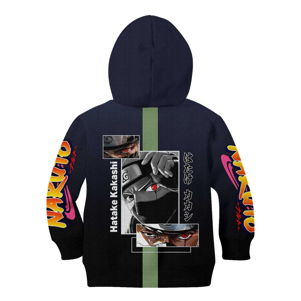 Kakashi Hatake Naruto Kid Hoodie with Sharingan Eye and Dynamic Ninja Pose Design - The Mazicc