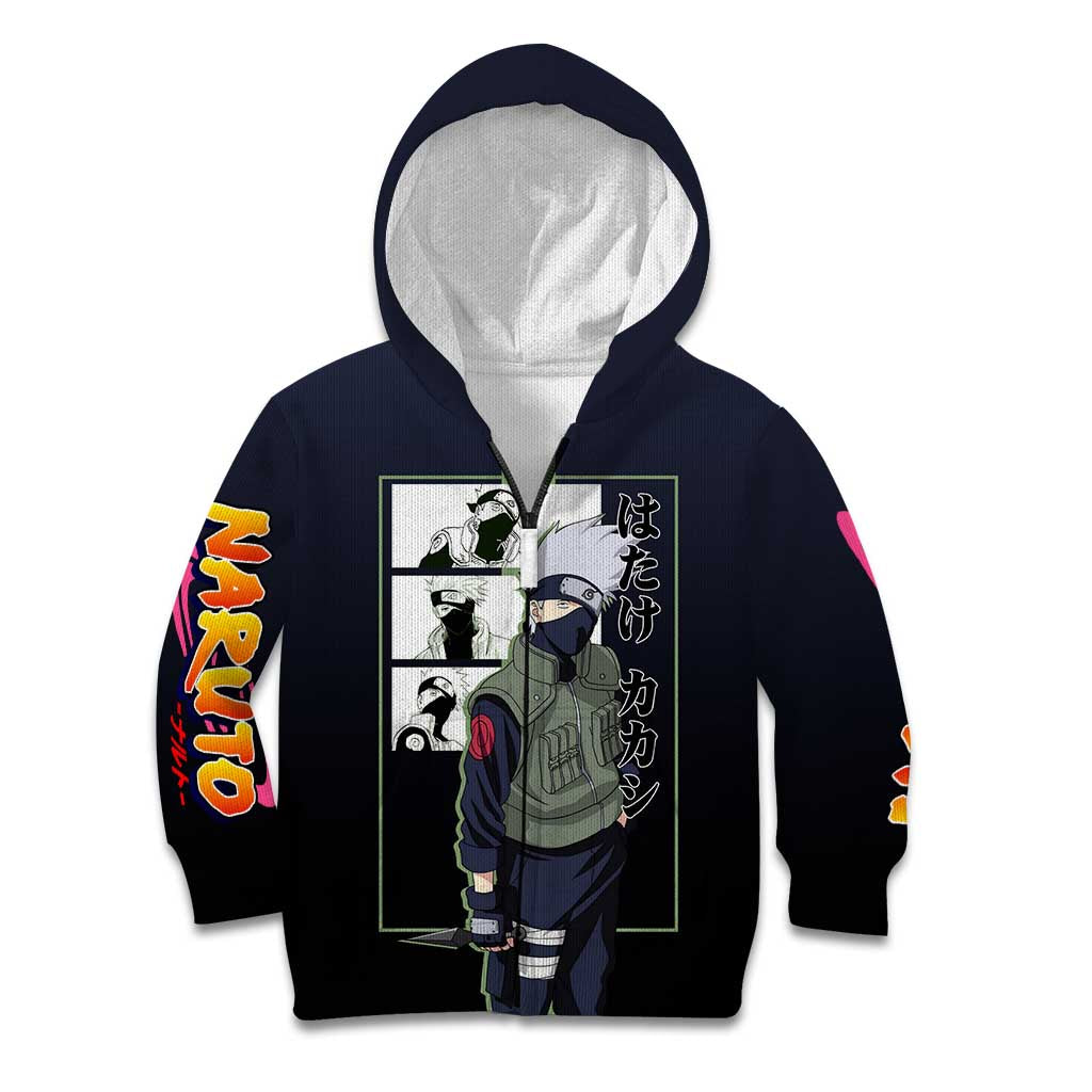 Kakashi Hatake Naruto Kid Hoodie with Sharingan Eye and Dynamic Ninja Pose Design - The Mazicc
