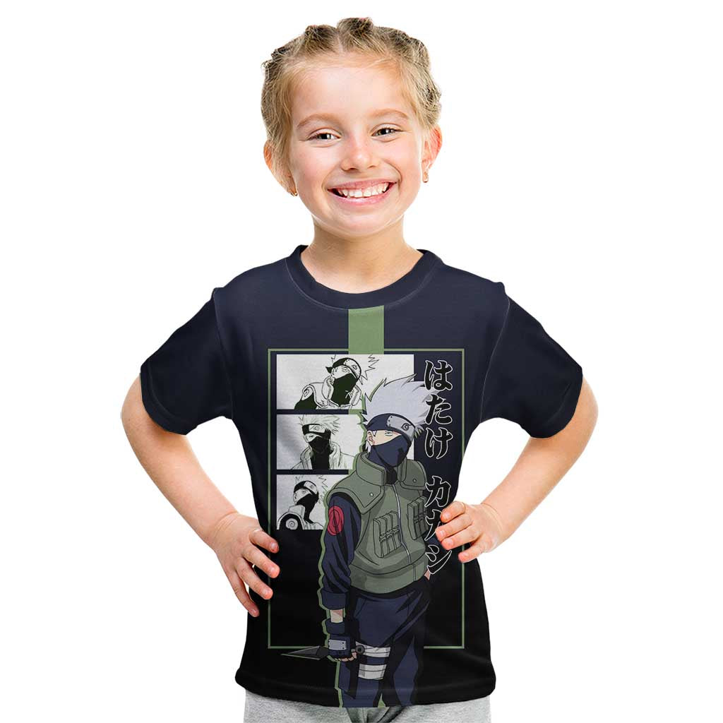 Kakashi Hatake Naruto Kid T Shirt with Sharingan Eye and Dynamic Ninja Pose Design - The Mazicc