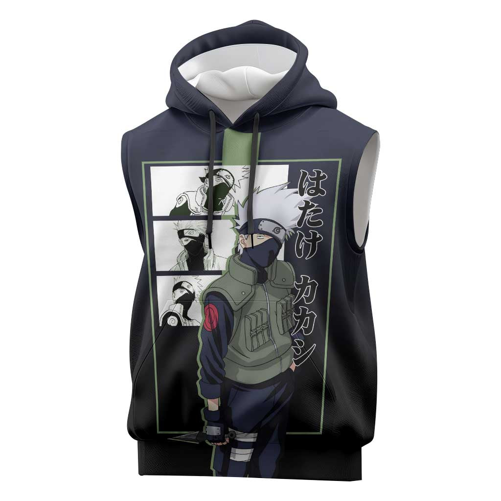 Kakashi Hatake Naruto Sleeveless Hoodie with Sharingan Eye and Dynamic Ninja Pose Design - The Mazicc