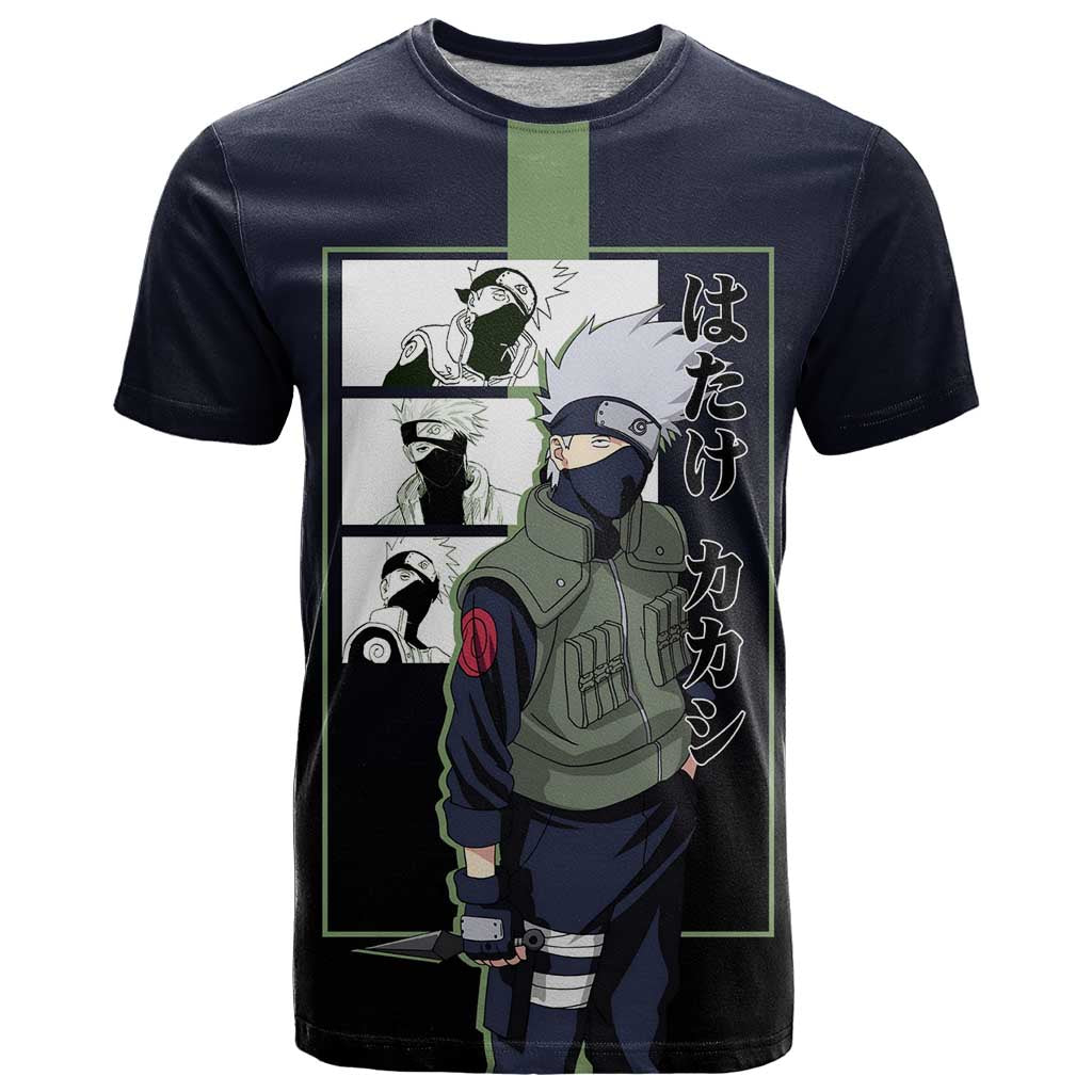 Kakashi Hatake Naruto T Shirt with Sharingan Eye and Dynamic Ninja Pose Design - The Mazicc