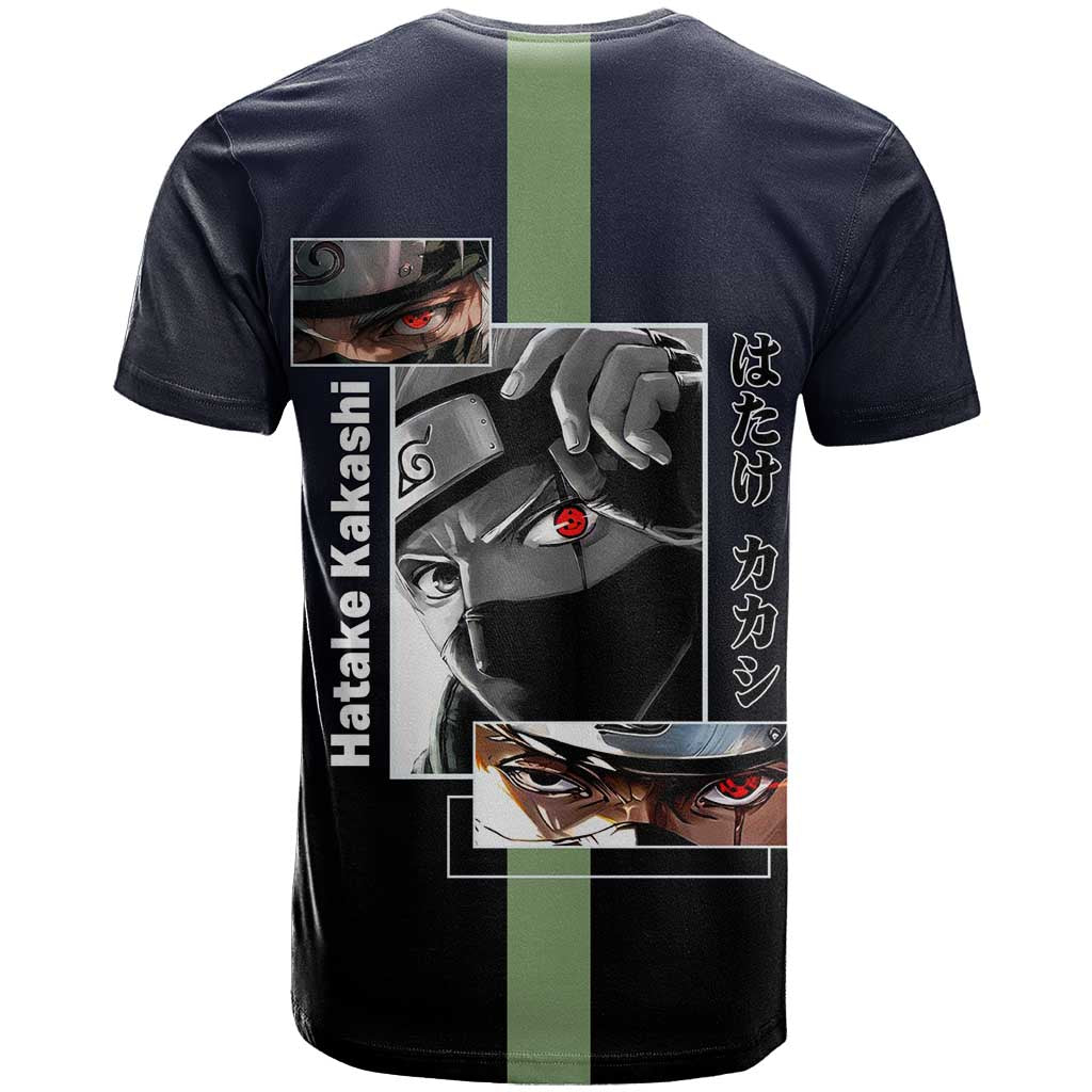 Kakashi Hatake Naruto T Shirt with Sharingan Eye and Dynamic Ninja Pose Design - The Mazicc