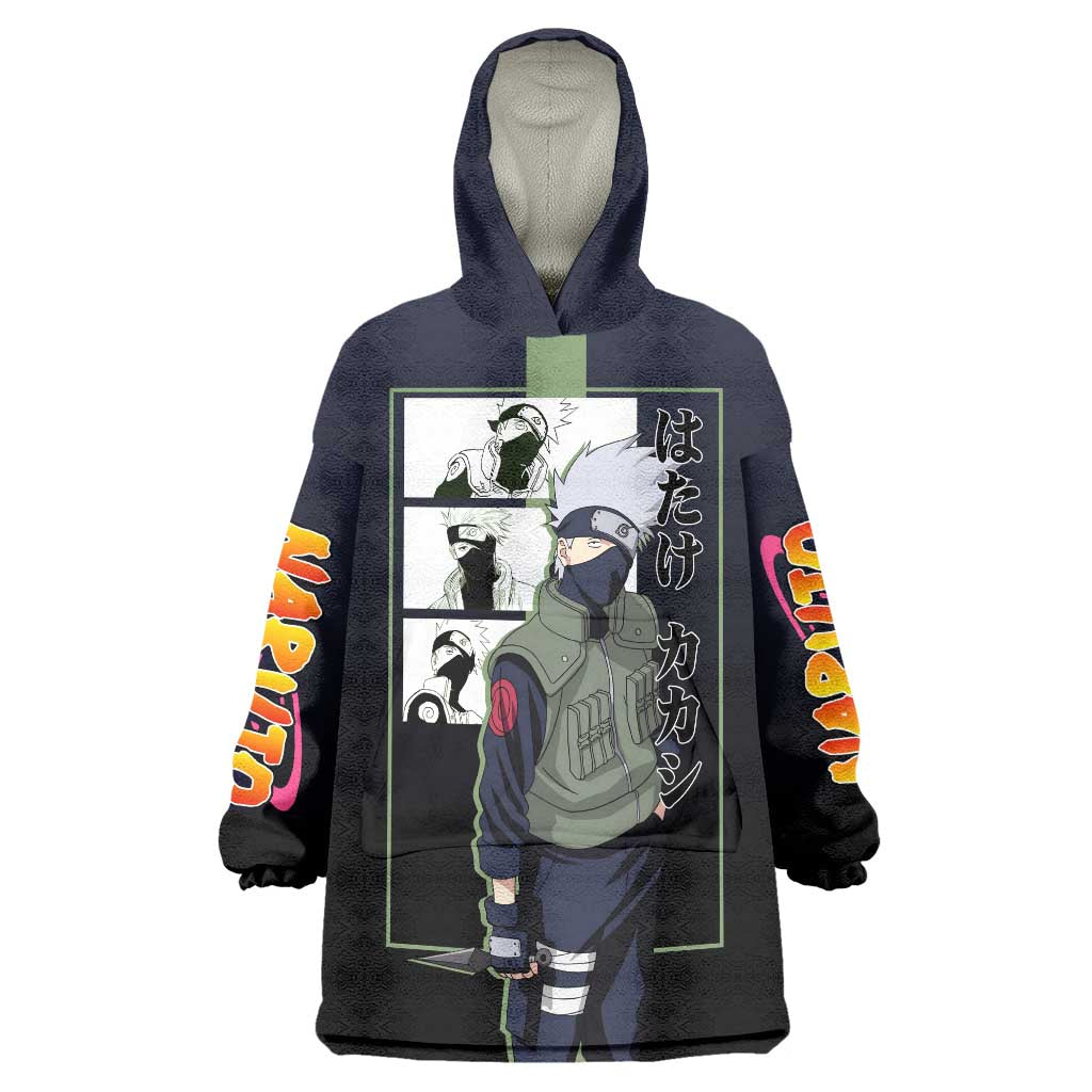 Kakashi Hatake Naruto Wearable Blanket Hoodie with Sharingan Eye and Dynamic Ninja Pose Design - The Mazicc