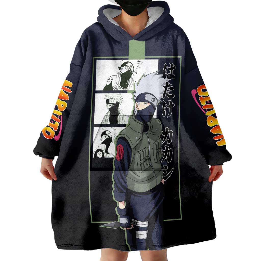 Kakashi Hatake Naruto Wearable Blanket Hoodie with Sharingan Eye and Dynamic Ninja Pose Design - The Mazicc