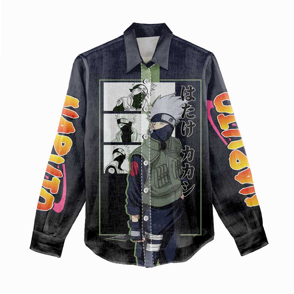 Kakashi Hatake Naruto Women Casual Shirt with Sharingan Eye and Dynamic Ninja Pose Design - The Mazicc