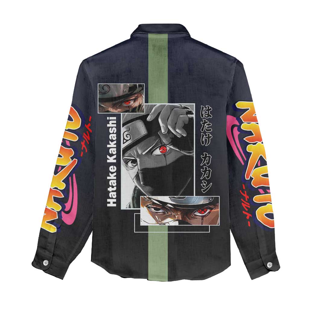 Kakashi Hatake Naruto Women Casual Shirt with Sharingan Eye and Dynamic Ninja Pose Design - The Mazicc