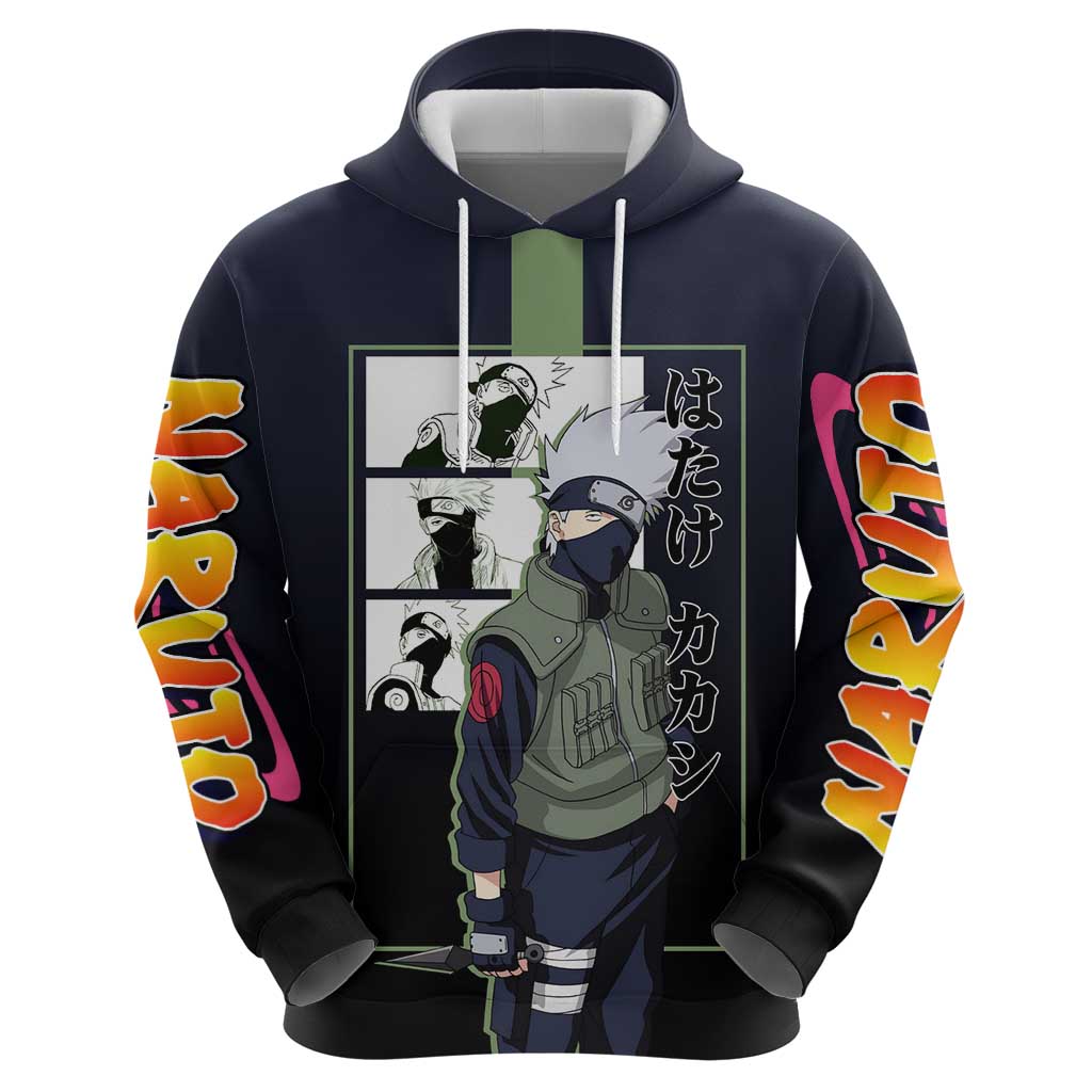 Kakashi Hatake Naruto Zip Hoodie with Sharingan Eye and Dynamic Ninja Pose Design - The Mazicc