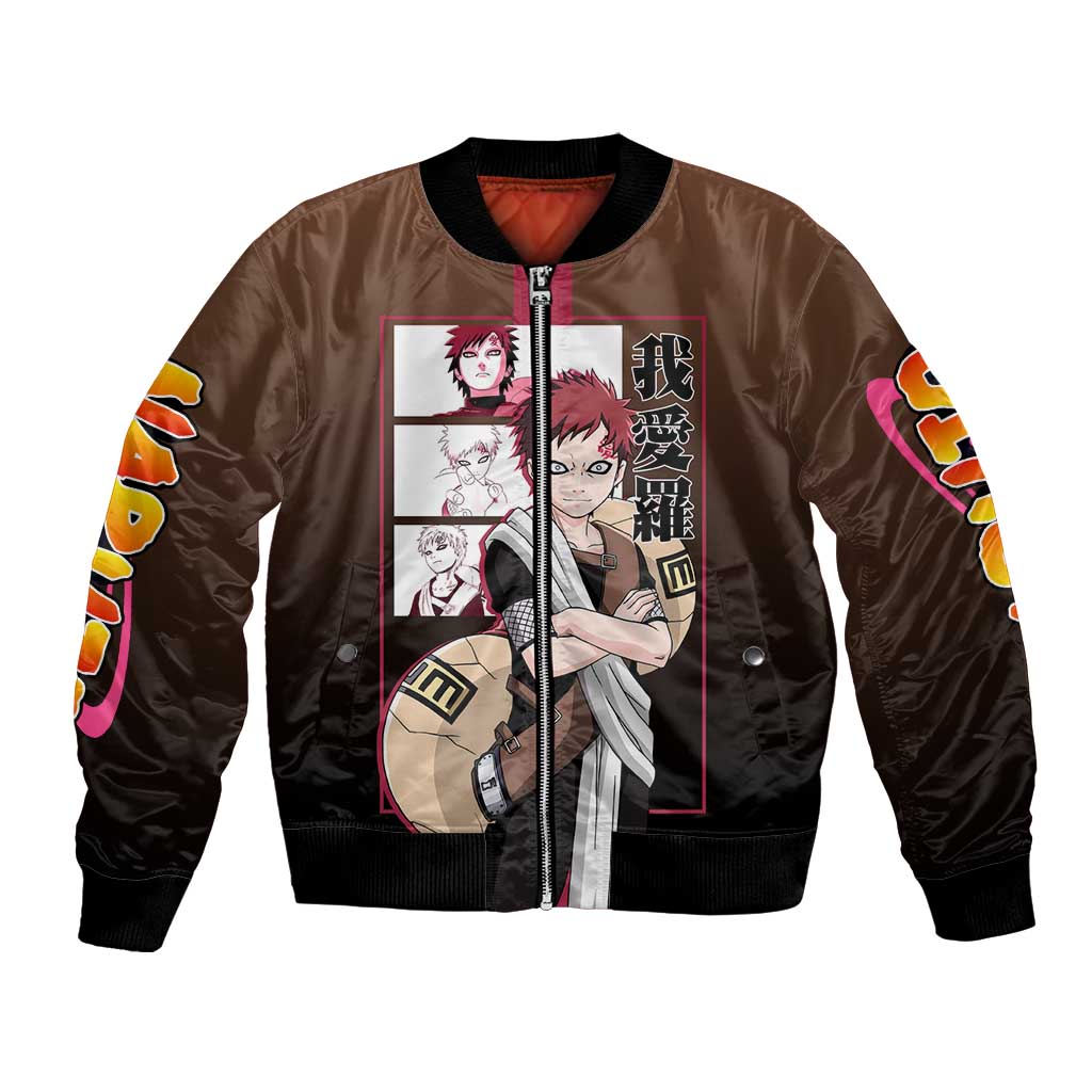 Gaara Naruto Bomber Jacket Sand Powers and Fierce Battle Pose Design - The Mazicc