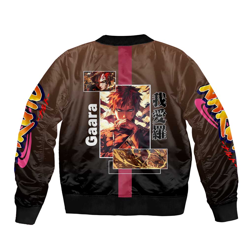 Gaara Naruto Bomber Jacket Sand Powers and Fierce Battle Pose Design - The Mazicc