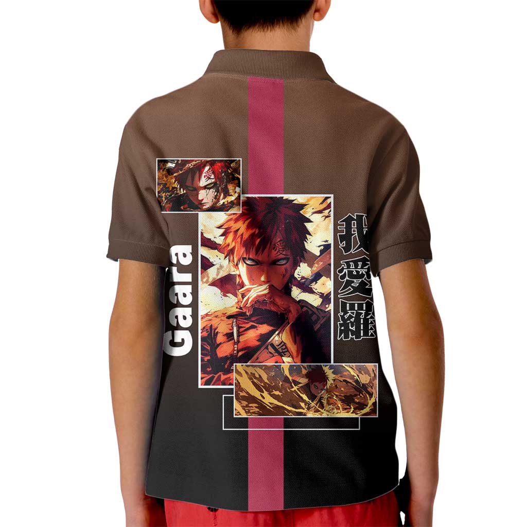 Gaara Naruto Kid Polo Shirt Sand Powers and Fierce Battle Pose Design - The Mazicc
