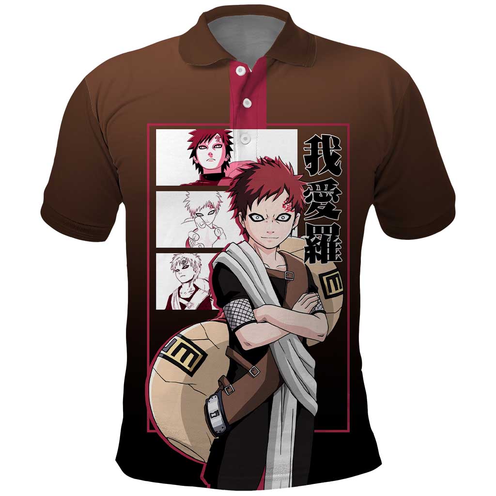 Gaara Naruto Polo Shirt Sand Powers and Fierce Battle Pose Design - The Mazicc