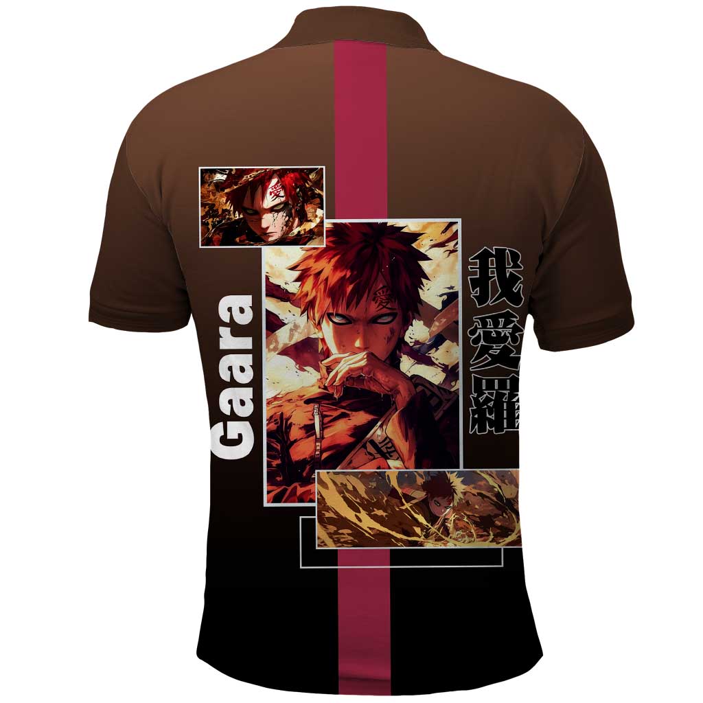 Gaara Naruto Polo Shirt Sand Powers and Fierce Battle Pose Design - The Mazicc
