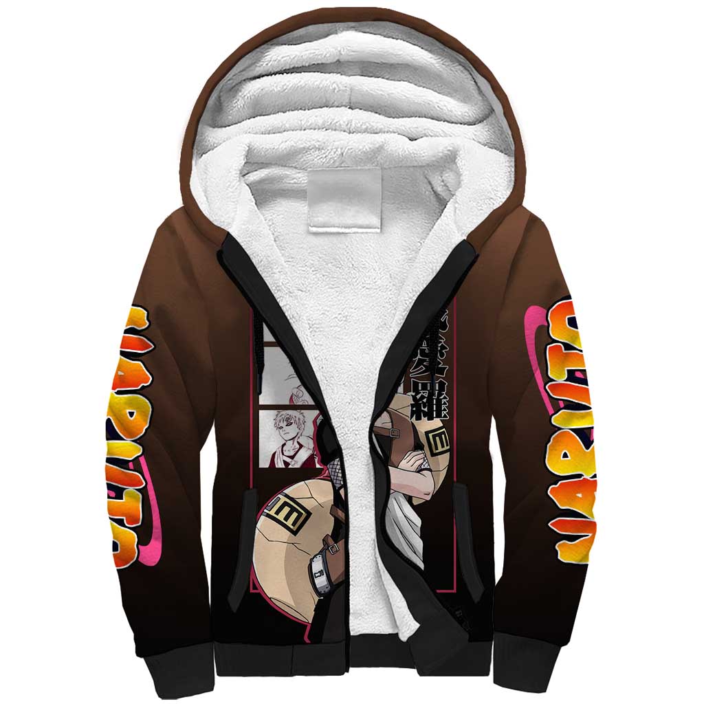 Gaara Naruto Sherpa Hoodie Sand Powers and Fierce Battle Pose Design - The Mazicc