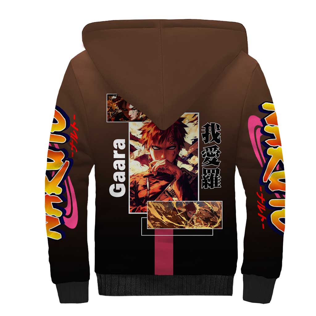 Gaara Naruto Sherpa Hoodie Sand Powers and Fierce Battle Pose Design - The Mazicc