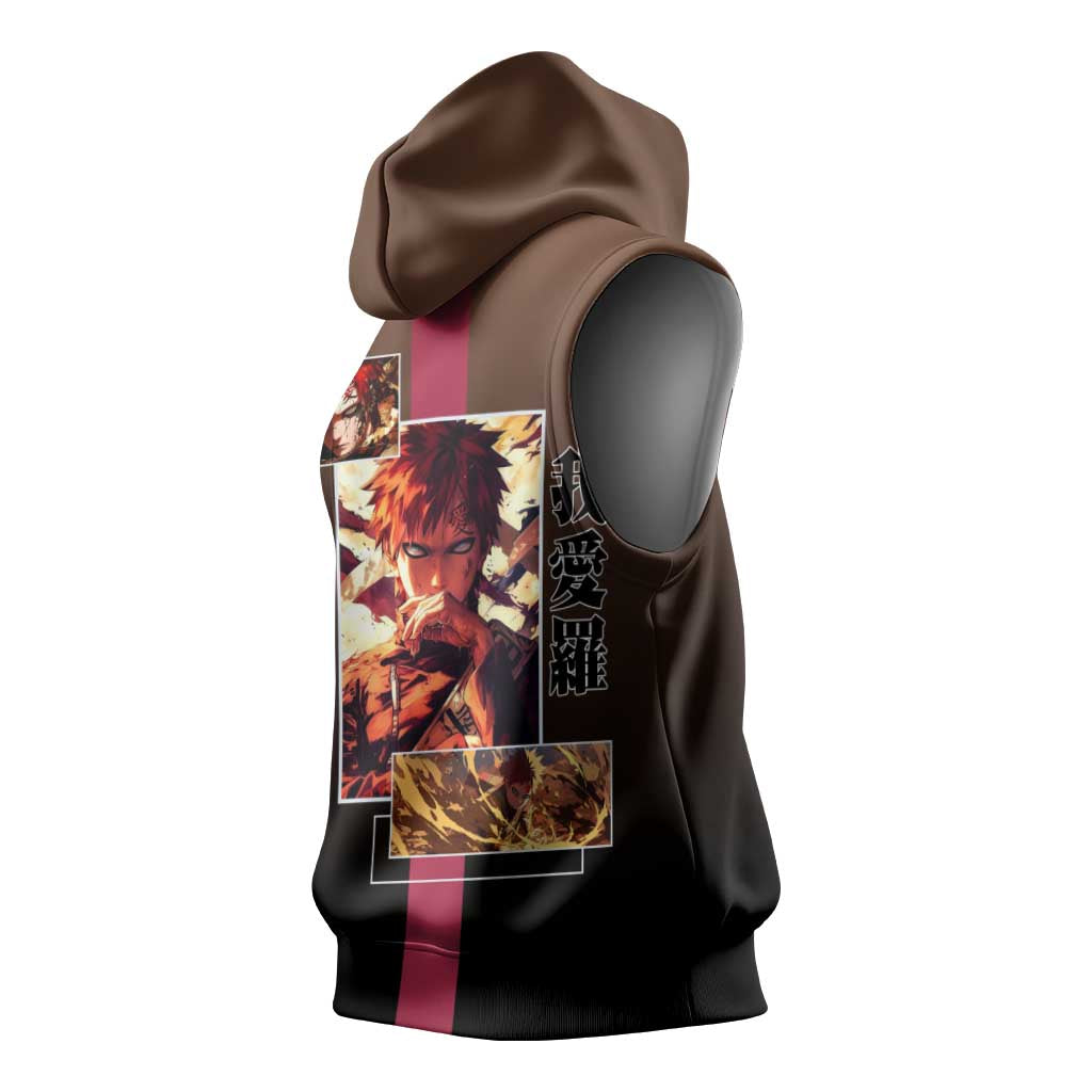 Gaara Naruto Sleeveless Hoodie Sand Powers and Fierce Battle Pose Design - The Mazicc