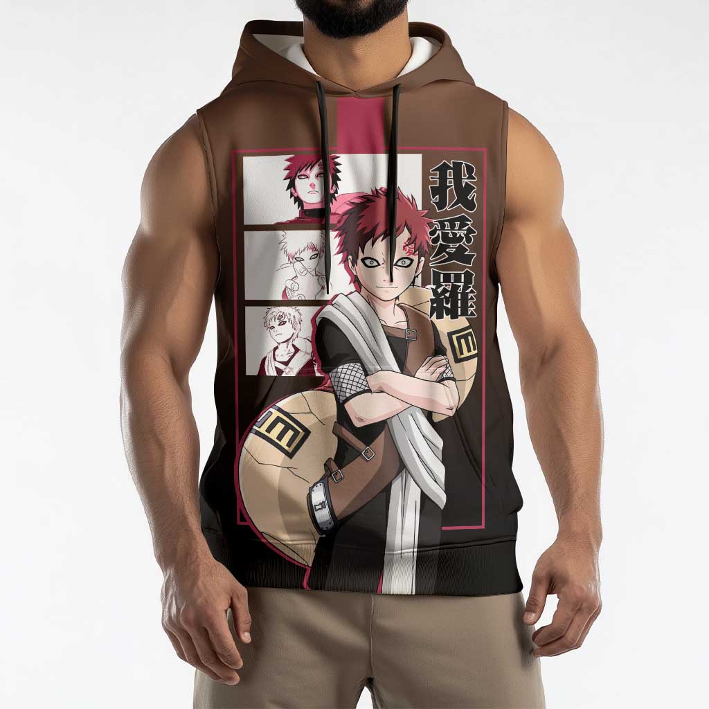 Gaara Naruto Sleeveless Hoodie Sand Powers and Fierce Battle Pose Design - The Mazicc