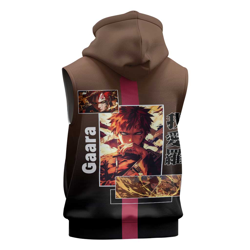 Gaara Naruto Sleeveless Zip Hoodie Sand Powers and Fierce Battle Pose Design - The Mazicc