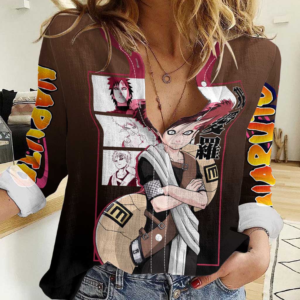 Gaara Naruto Women Casual Shirt Sand Powers and Fierce Battle Pose Design - The Mazicc