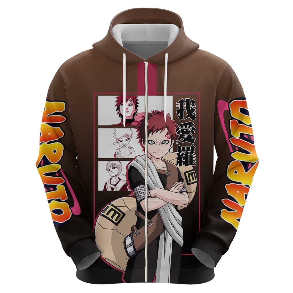 Gaara Naruto Zip Hoodie Sand Powers and Fierce Battle Pose Design - The Mazicc