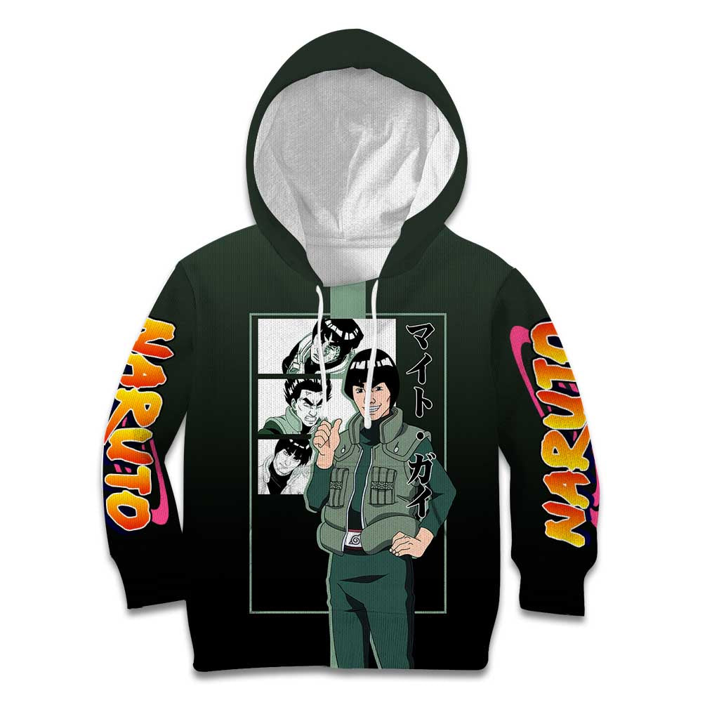 Might Guy Naruto Kid Hoodie with Green Jumpsuit and Energetic Taijutsu Pose Design - The Mazicc