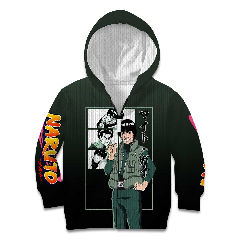 Might Guy Naruto Kid Hoodie with Green Jumpsuit and Energetic Taijutsu Pose Design - The Mazicc