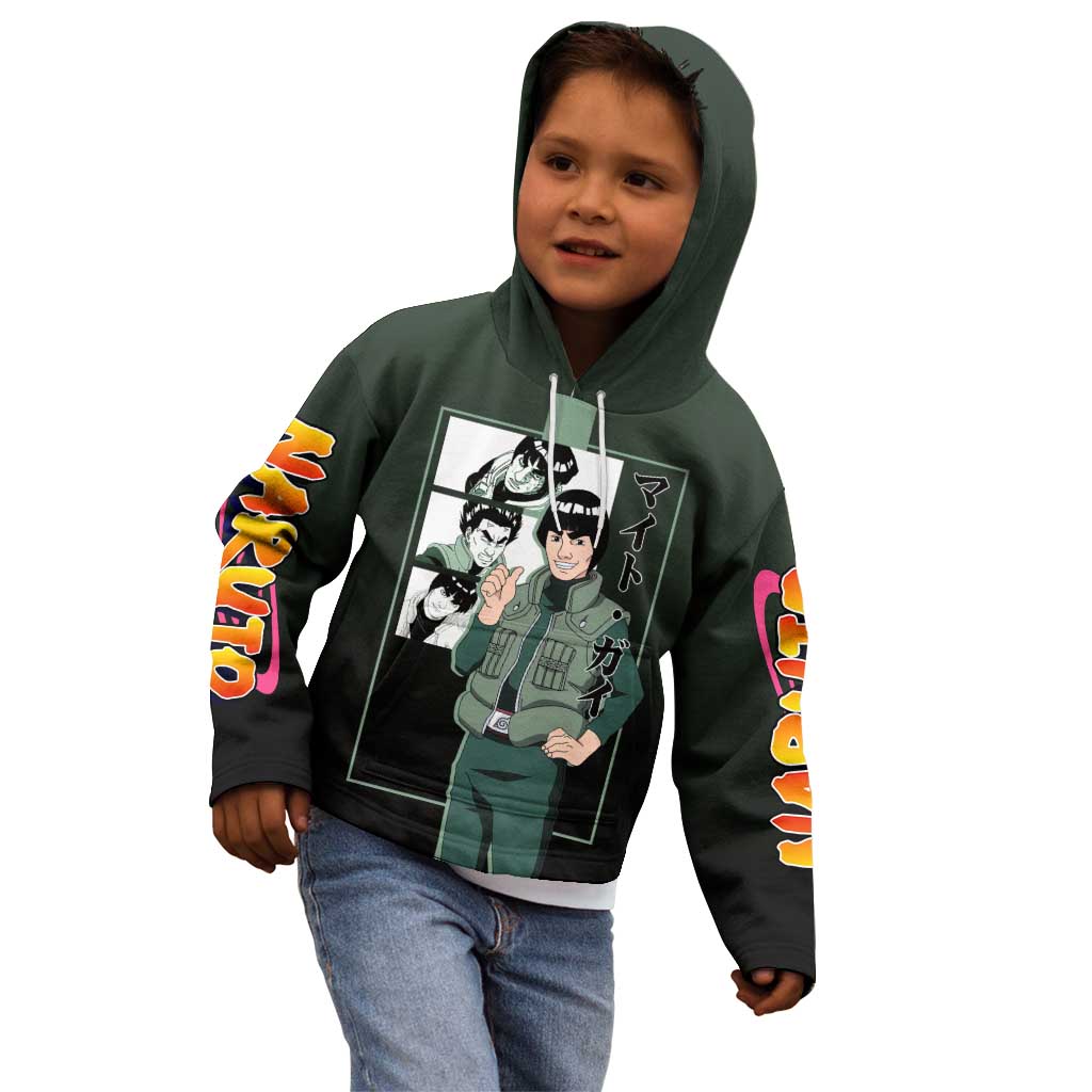 Might Guy Naruto Kid Hoodie with Green Jumpsuit and Energetic Taijutsu Pose Design - The Mazicc