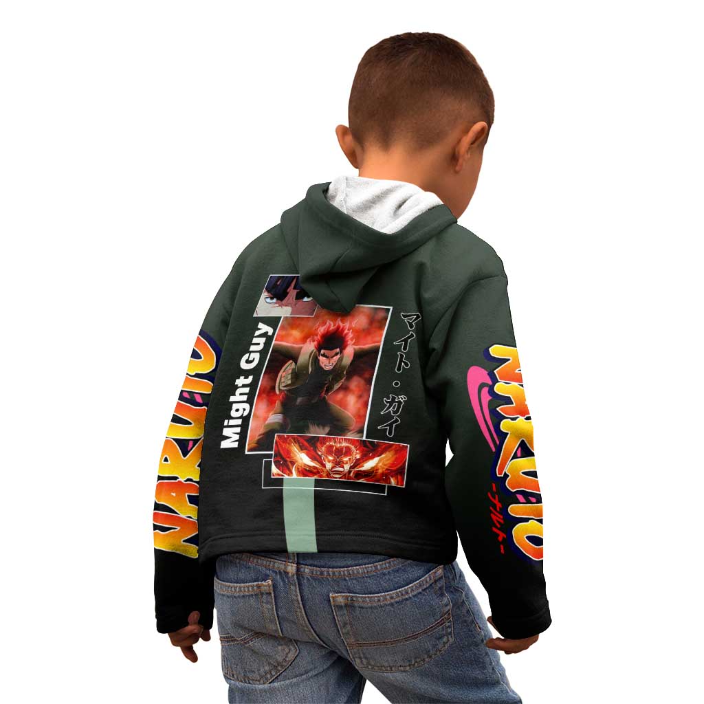 Might Guy Naruto Kid Hoodie with Green Jumpsuit and Energetic Taijutsu Pose Design - The Mazicc