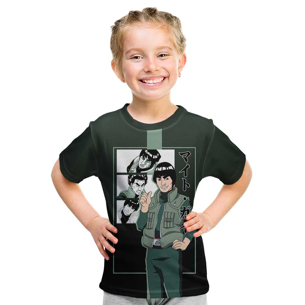 Might Guy Naruto Kid T Shirt with Green Jumpsuit and Energetic Taijutsu Pose Design - The Mazicc