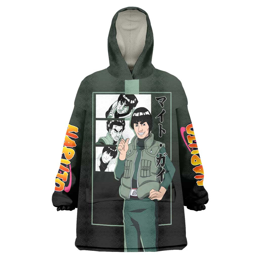 Might Guy Naruto Wearable Blanket Hoodie with Green Jumpsuit and Energetic Taijutsu Pose Design - The Mazicc