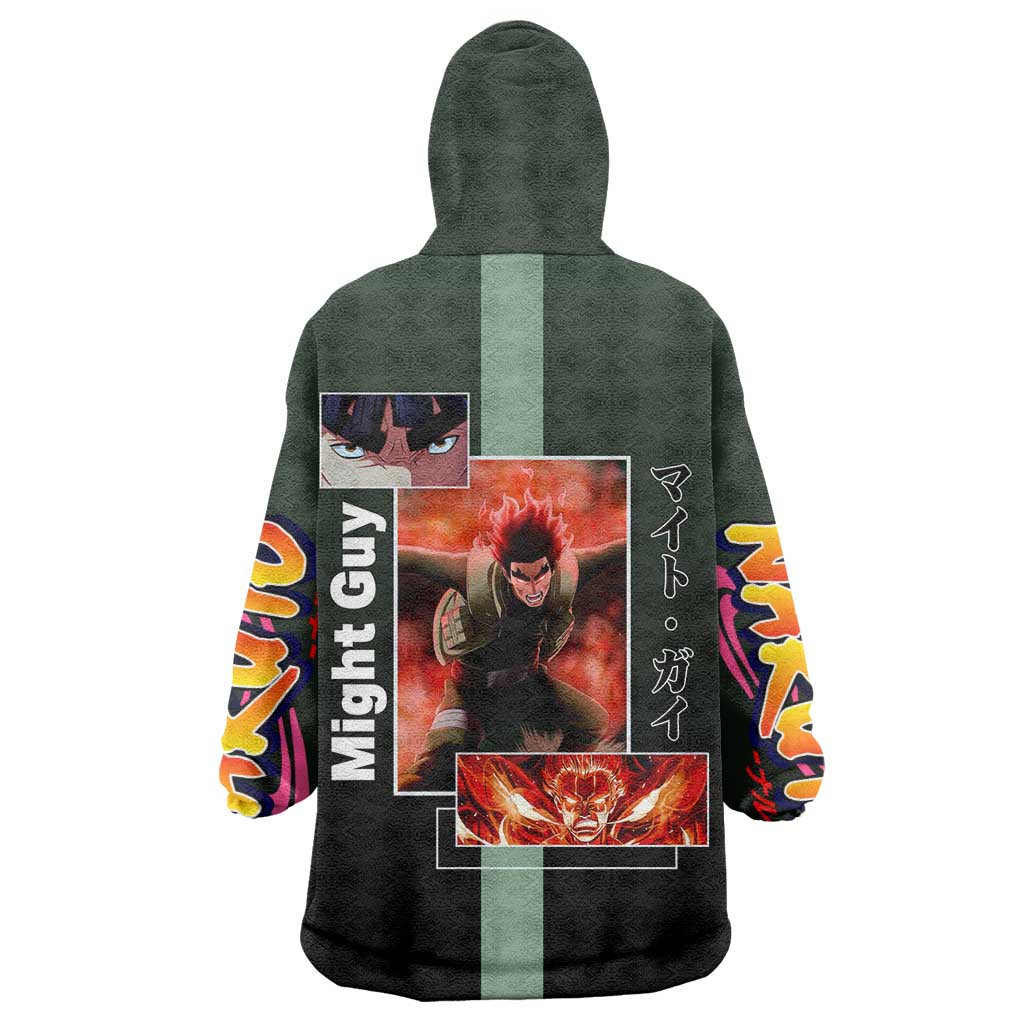 Might Guy Naruto Wearable Blanket Hoodie with Green Jumpsuit and Energetic Taijutsu Pose Design - The Mazicc