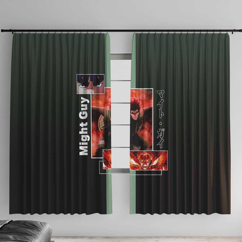 Might Guy Naruto Window Curtain with Green Jumpsuit and Energetic Taijutsu Pose Design - The Mazicc