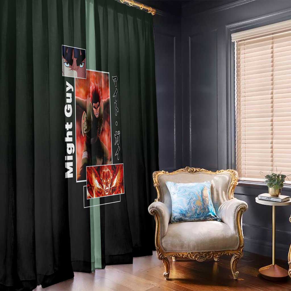 Might Guy Naruto Window Curtain with Green Jumpsuit and Energetic Taijutsu Pose Design - The Mazicc